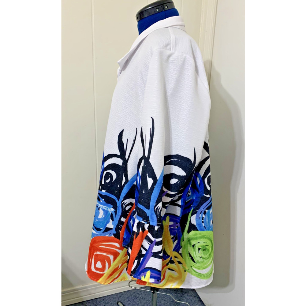 Ali Miles 2XL Women's Collared Top Abstract Pattern Ruffled Sleeve Art to Wear - Picture 2 of 10